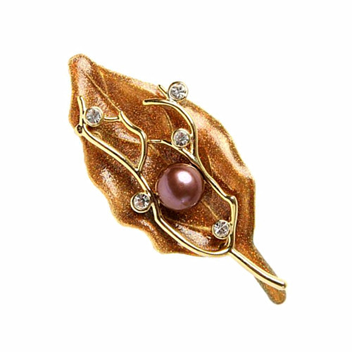 Fashion resin epoxy jewelry supplies customized vintage leaf and pearl brooch
